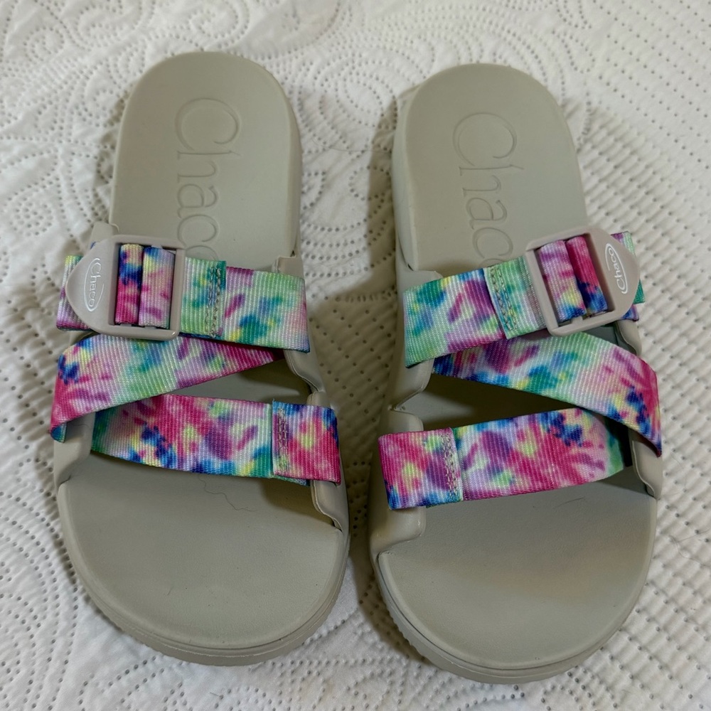 Chaco Women's Chillos Slide-on Sandal, Light Tie Dye & Gray, Size 8